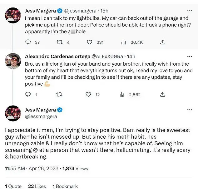 Bam Margera's brother Jess shares the 'scary' incident that led to the Jackass star being on the run from police.