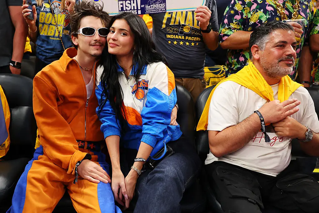 Timothee Chalamet and Kylie Jenner attend Game Six of the Eastern Conference Finals of the 2025 NBA Playoffs between the New York Knicks and the Indiana Pacers (Gregory Shamus/Getty Images)