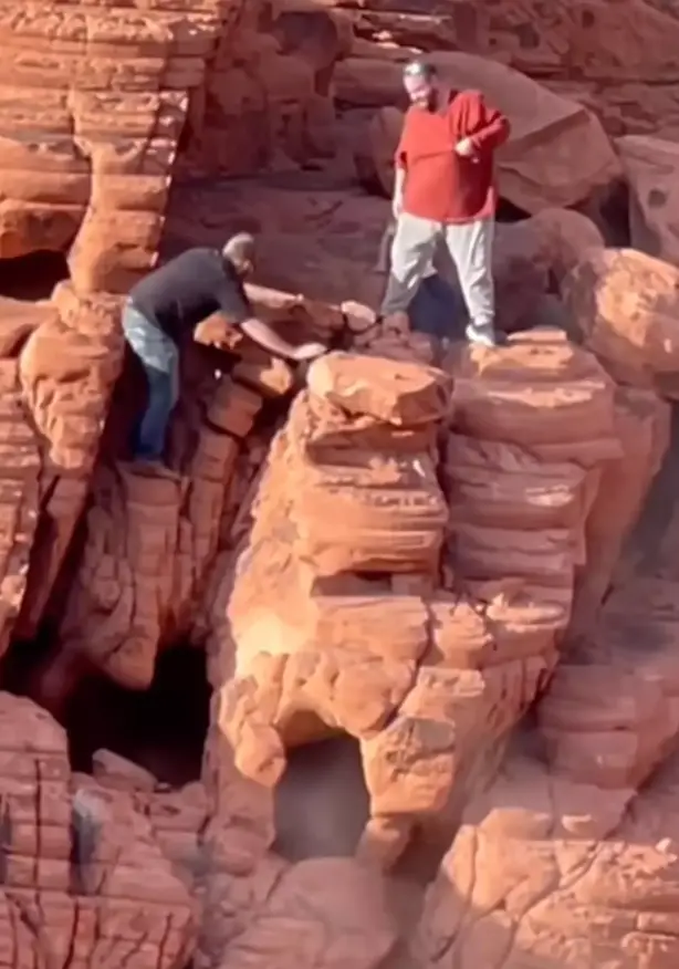 The tourists 'destroyed' a beautiful rock formation. (Facebook/ Lake Mead National Recreation Area - National Park Service)