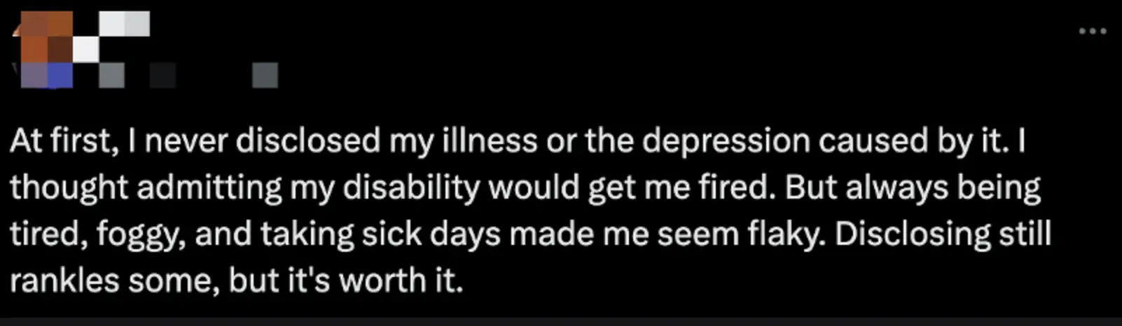 Admitting to depression on form (X) 