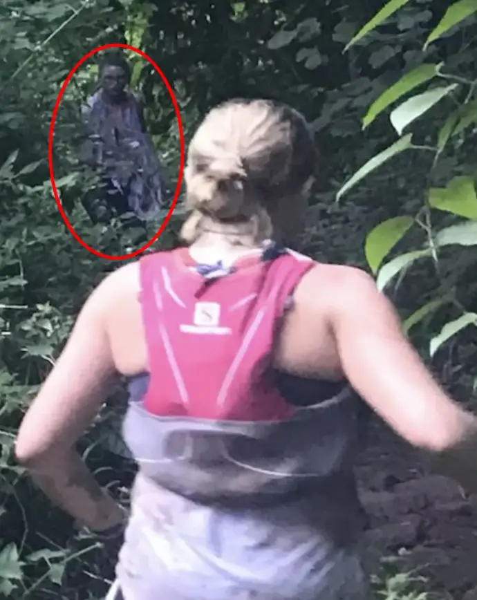 The mystery figure appeared to emerge through the trees.