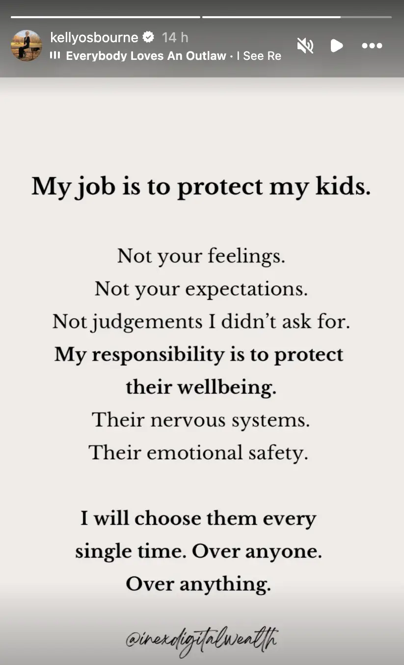The mom-of-one reshared a post about somebody protecting their kids (kellyosbourne/Instagram)