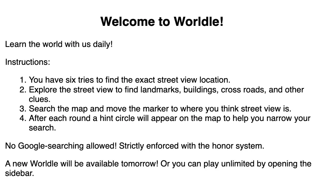 Worldle challenges players to guess a certain street. (Worldledaily.com)