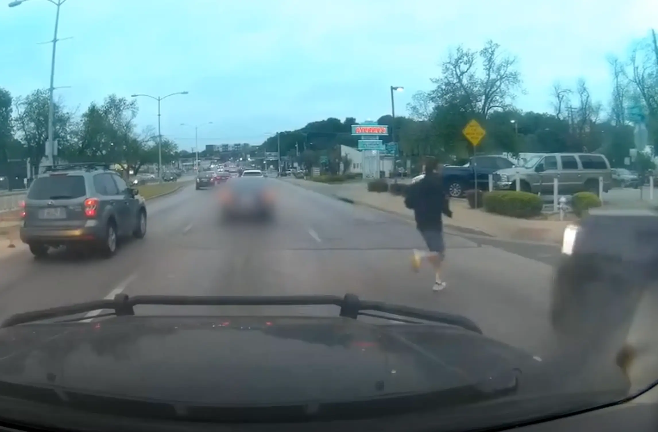The pedestrian was hit by an oncoming vehicle he didn't see due to the traffic in the other lanes (Reddit)