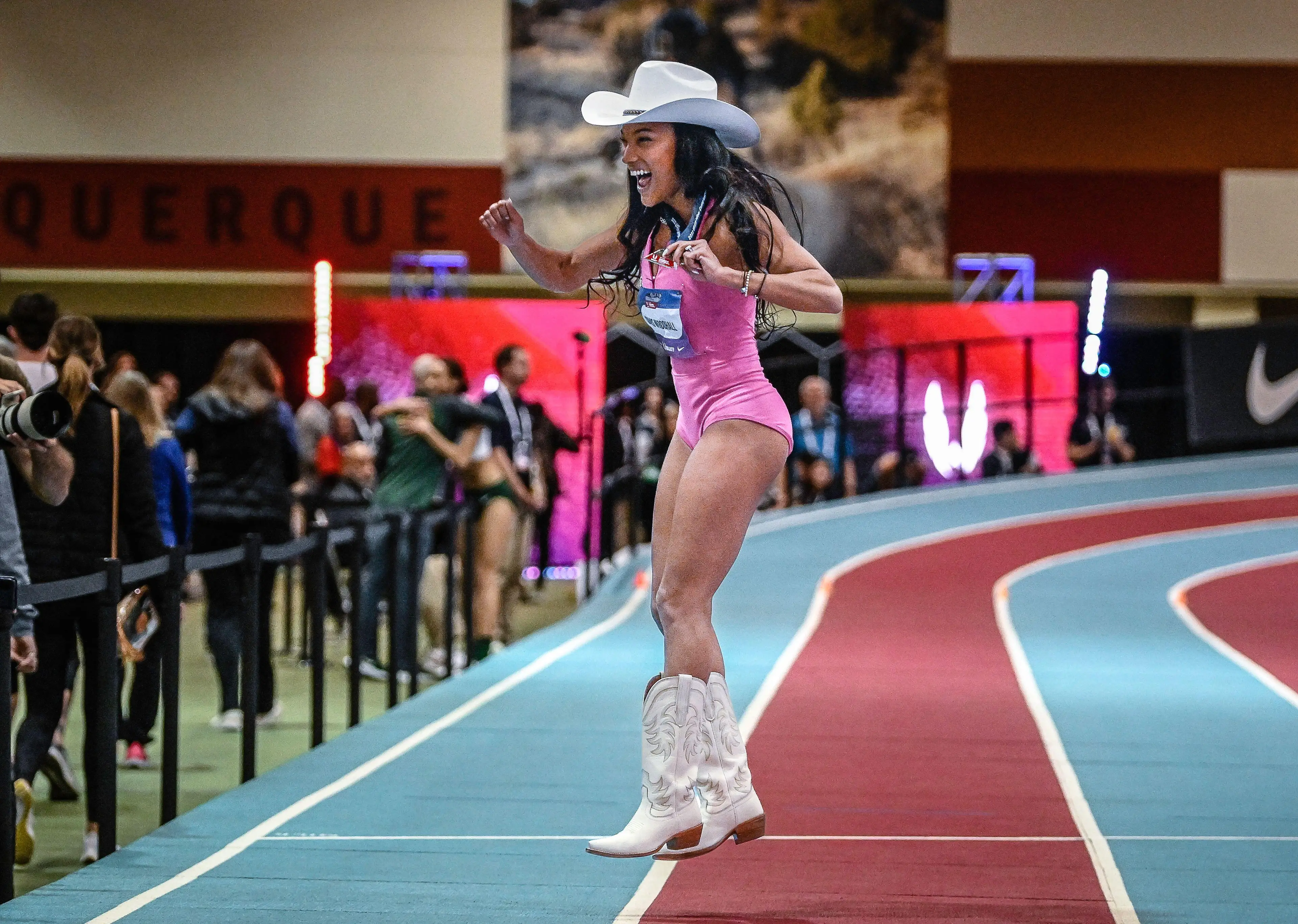 Tara Davis-Woodhall at the event in Albuquerque, New Mexico, USA. 17th Feb, 2023.