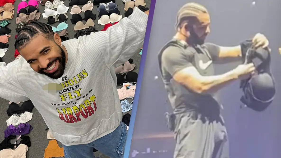 Drake shows off his bizarre massive collection of bras that were thrown at him on tour