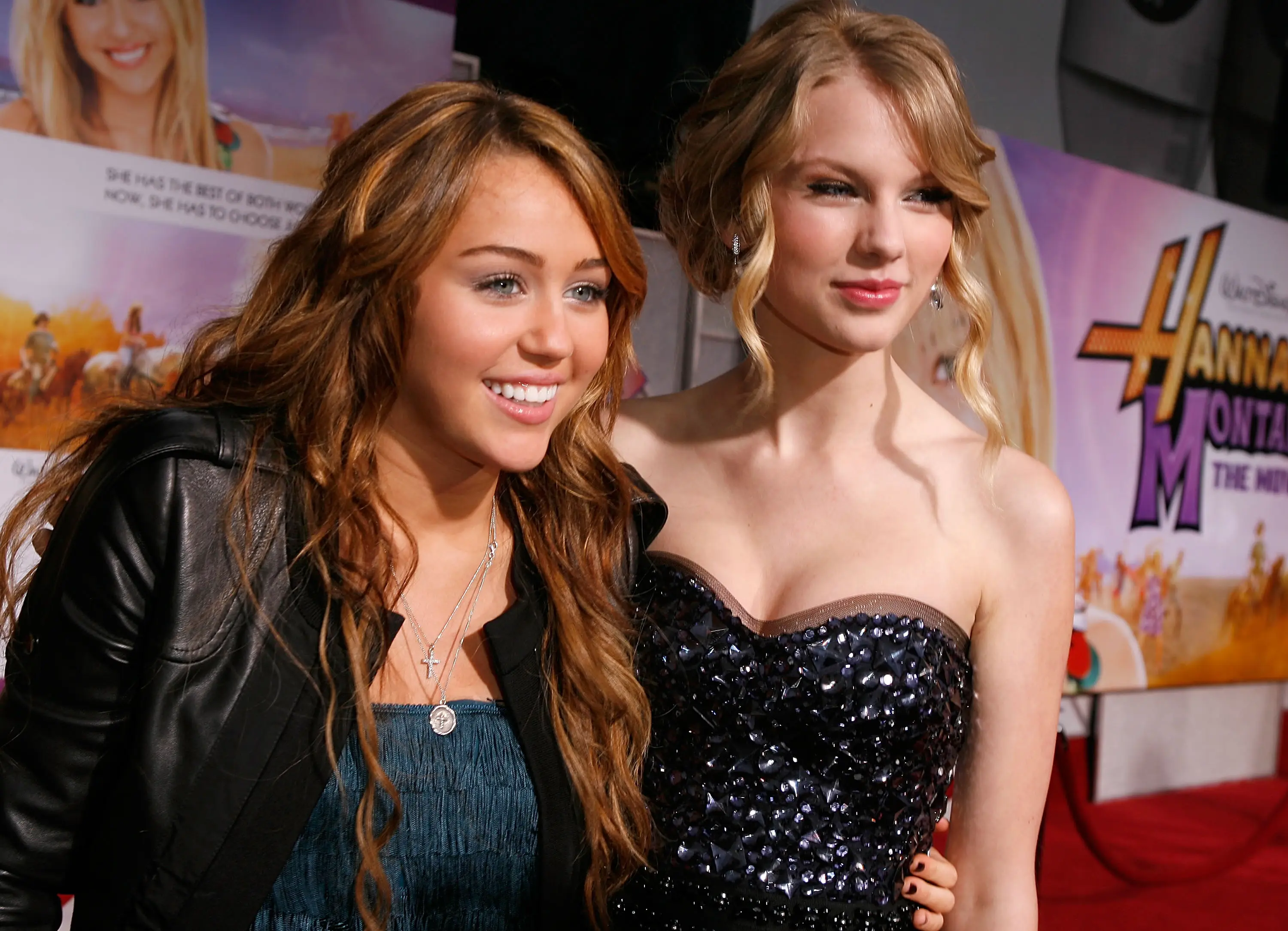 Miley Cyrus and Taylor Swift pictured at the Hannah Montana movie premier in 2009 (Jeff Vespa/WireImage)