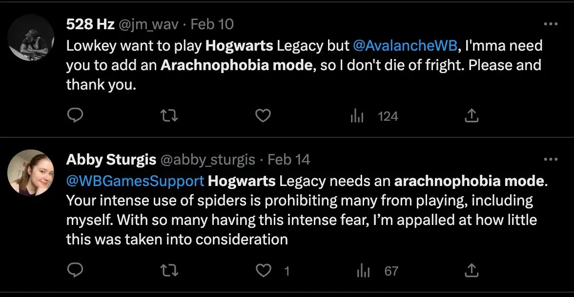 Calls have been growing for an 'arachnophobia mode'.