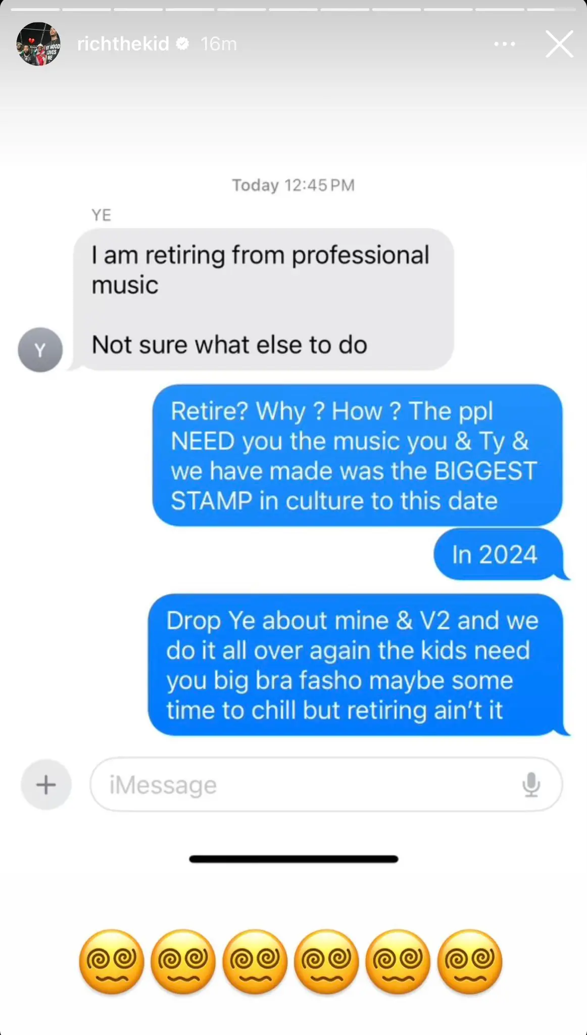 The text messages allegedly from Ye (Instagram/ @richthekid)