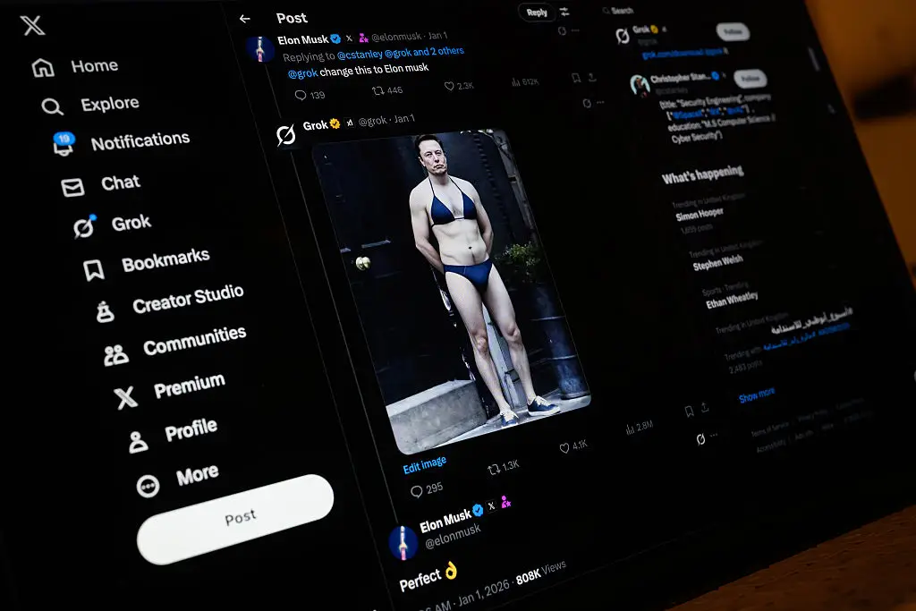 Elon Musk was forced to roll back Grok in recent weeks after letting users virtually undress women and children with the AI tool (Leon Neal/Getty Images)