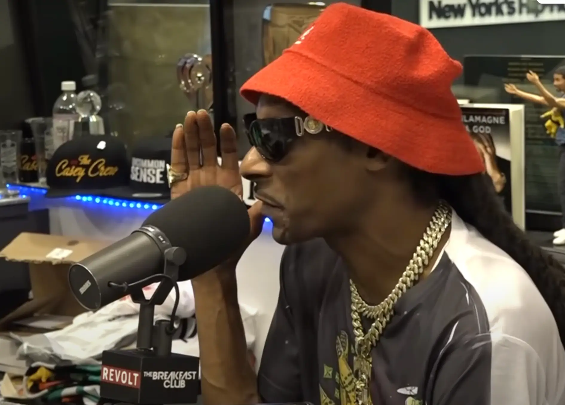 The rapper ridiculed the member of the press for pestering him. (YouTube/Breakfast Club Power 1051FM) 