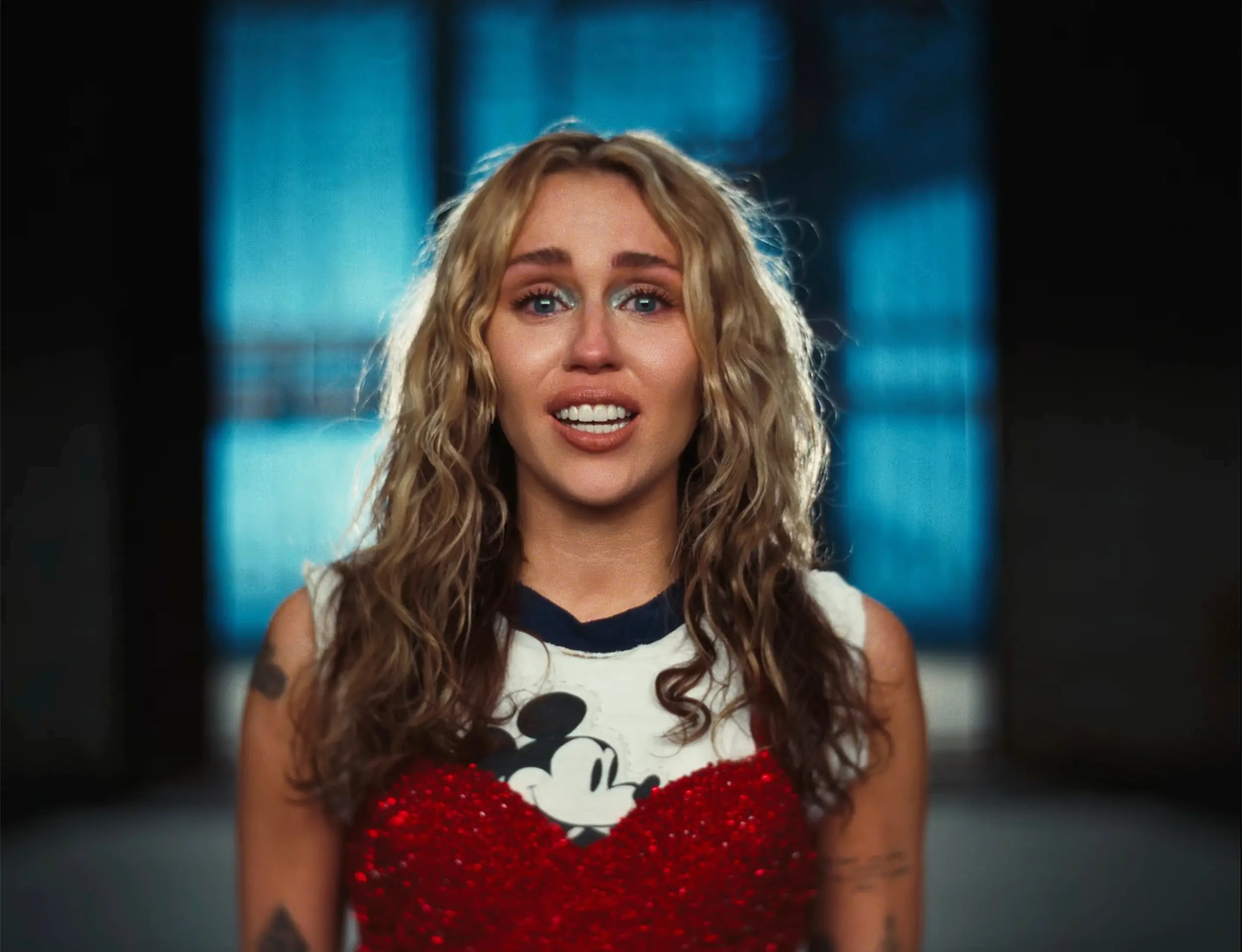 Miley cries in her 'Used to Be Young' video.