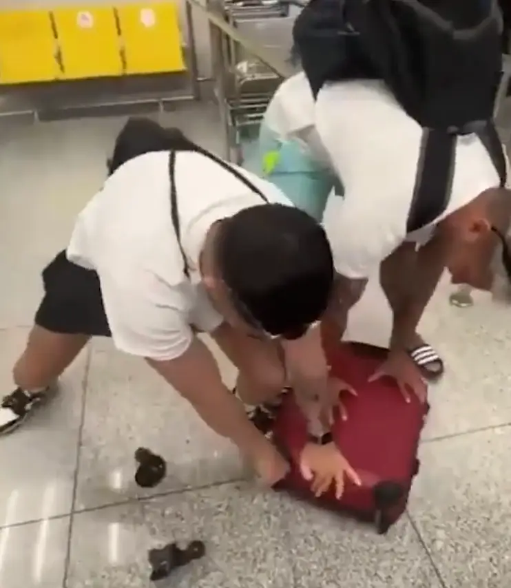 Daniel decided to force his bag to fit by ripping off its wheels (Solarpix) 