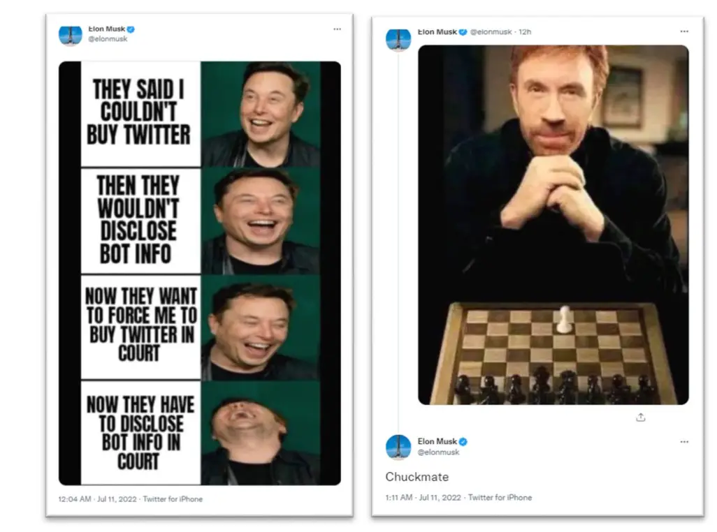 A few examples of Musk's many meme tweets.