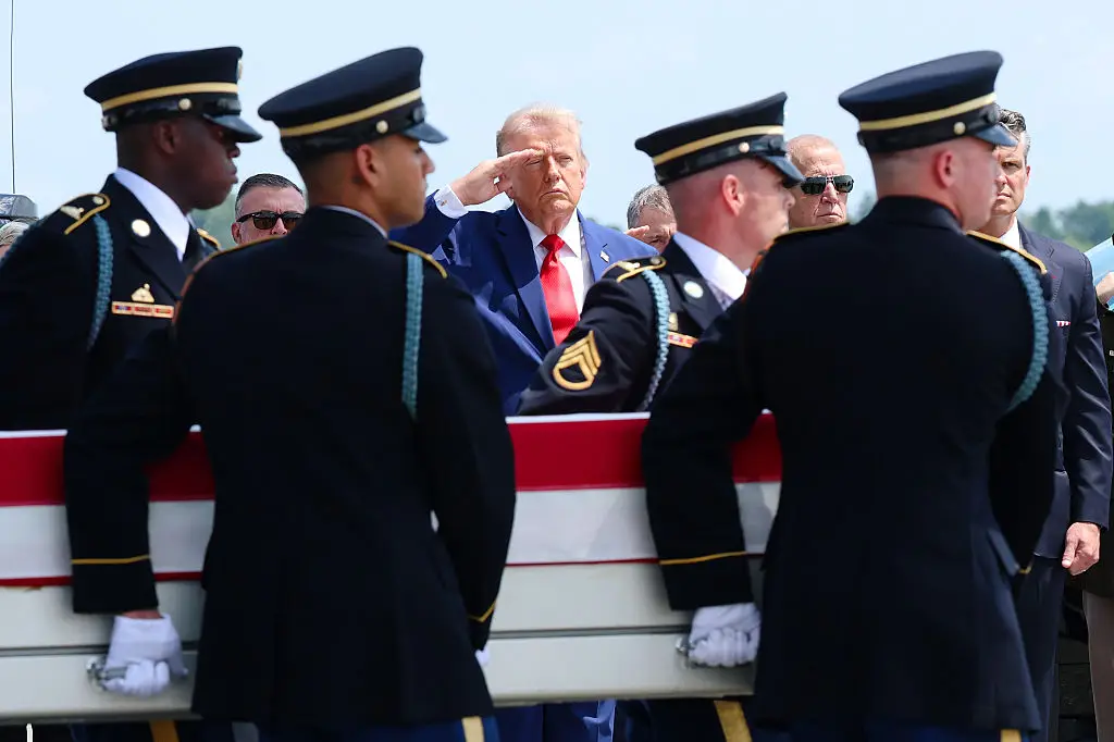 Trump attended a Dignified Transfer For Fallen US Troops In Delaware (Photo by Kevin Dietsch/Getty Images)