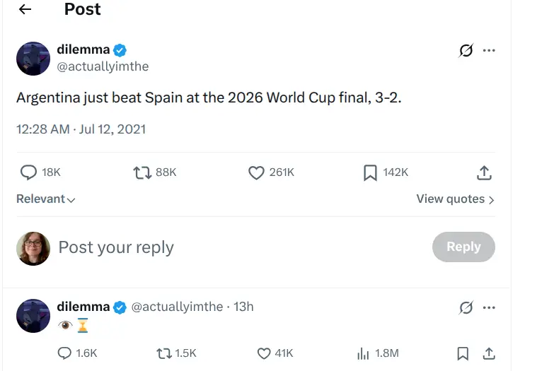 The mysterious prediction has gone viral (X/@actuallyimthe)