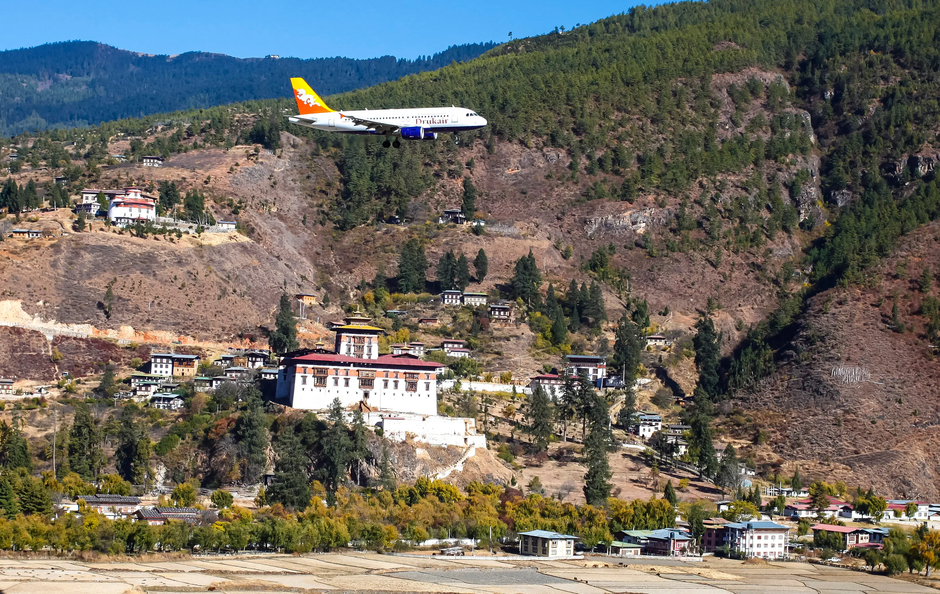 Passengers flying into Paro Interational Airport get a terrifying view as they land (EyesWideOpen/Getty Images)