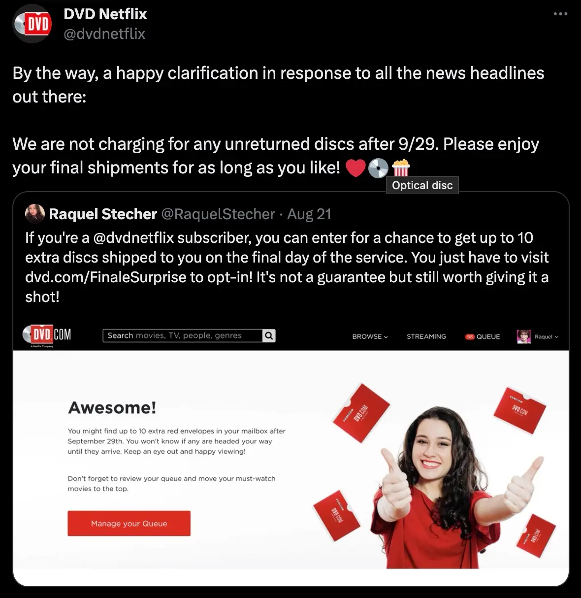 Netflix won't be charging for unreturned DVDs.