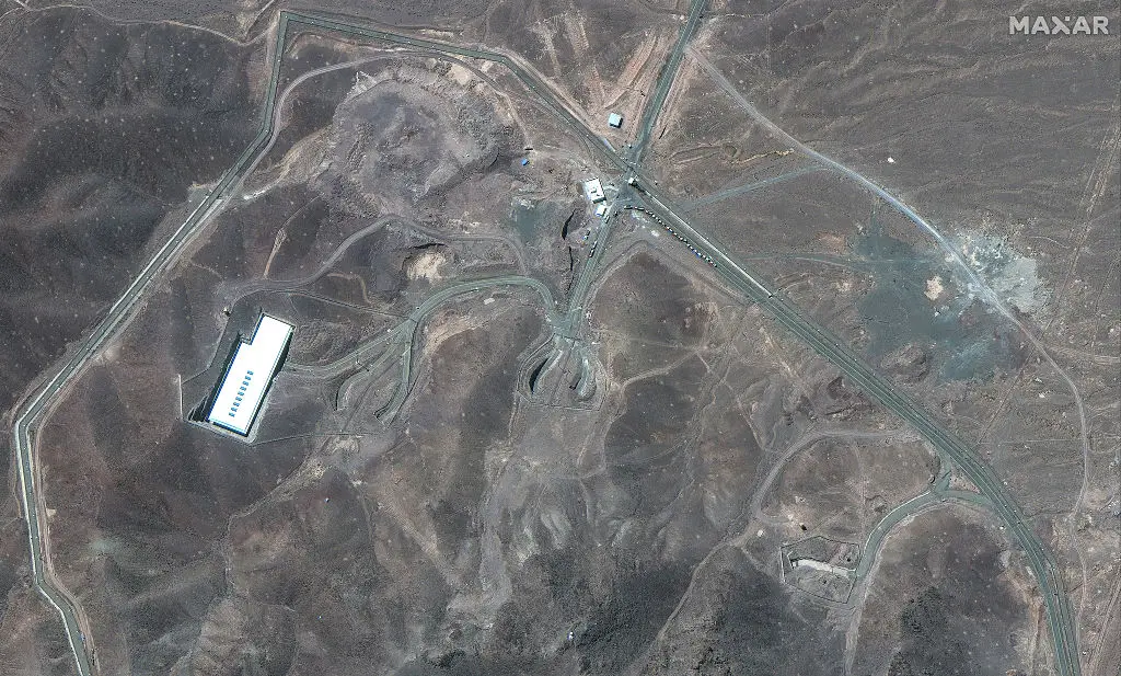 Satellite imagery of the Fordow Fuel Enrichment Facility in Iran, taken yesterday - prior to the US bombing of the site but after numerous Israeli airstrikes (Getty images/Maxar