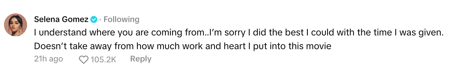 Selena has responded to their comments about her performance (TikTok)