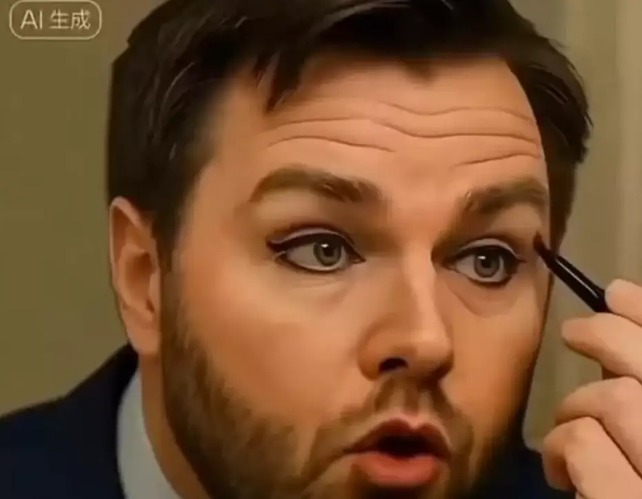 A fake image of JD Vance putting on eyeliner was also shared (Weibo)