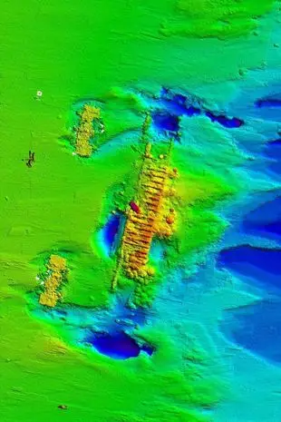 The ship shown on the riverbed.