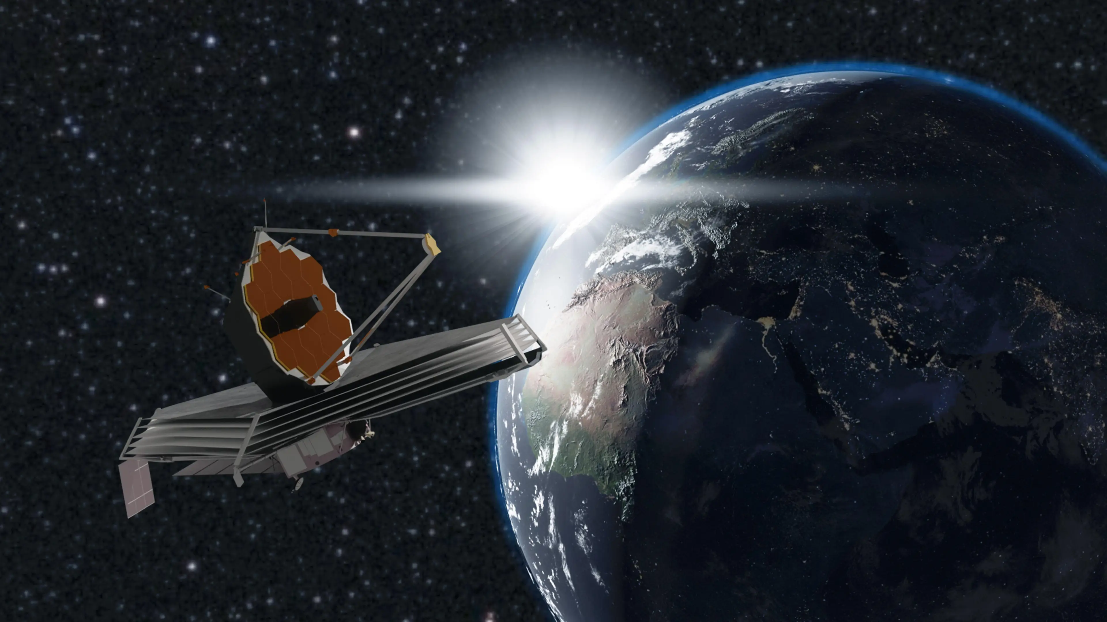 James Webb telescope in outer space. Elements of this image furnished by NASA.