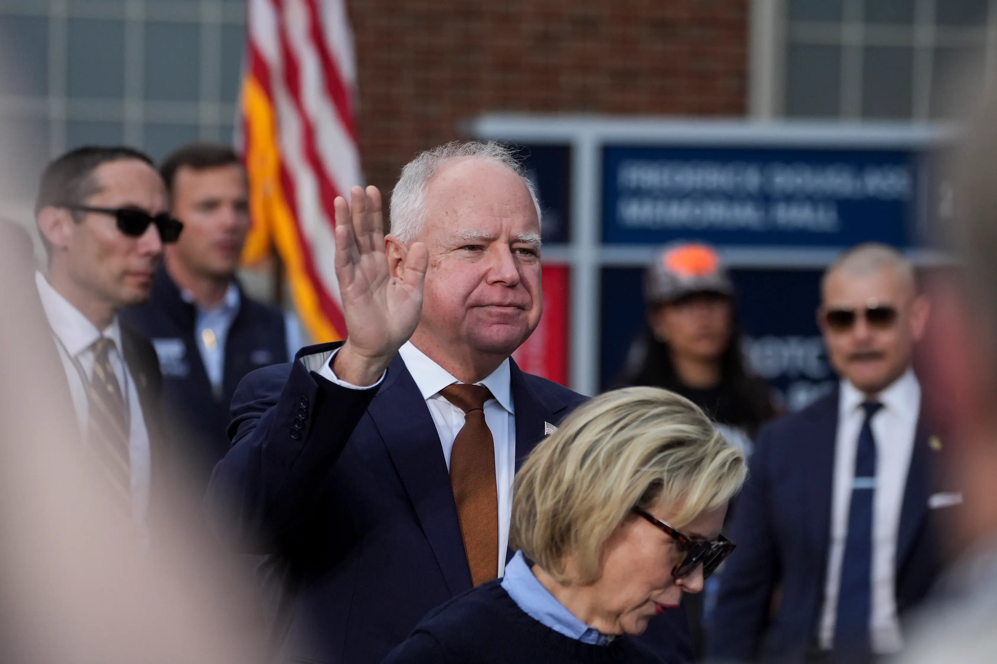 Tim Walz was visibly upset even though he didn't take to the stage (Demetrius Freeman/The Washington Post via Getty Images)