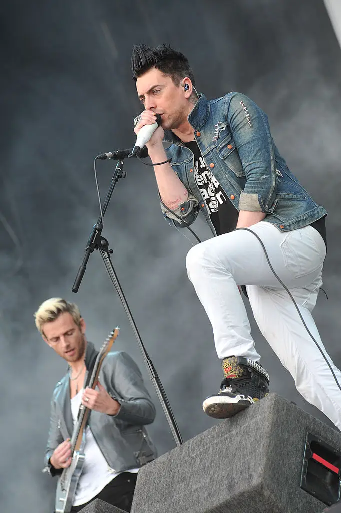 Co-founder of Lostprophets Lee Gaze pictured on guitar alongside disgraced frontman Ian Watkins (Will Ireland/Metal Hammer Magazine/Future Publishing via Getty Images)