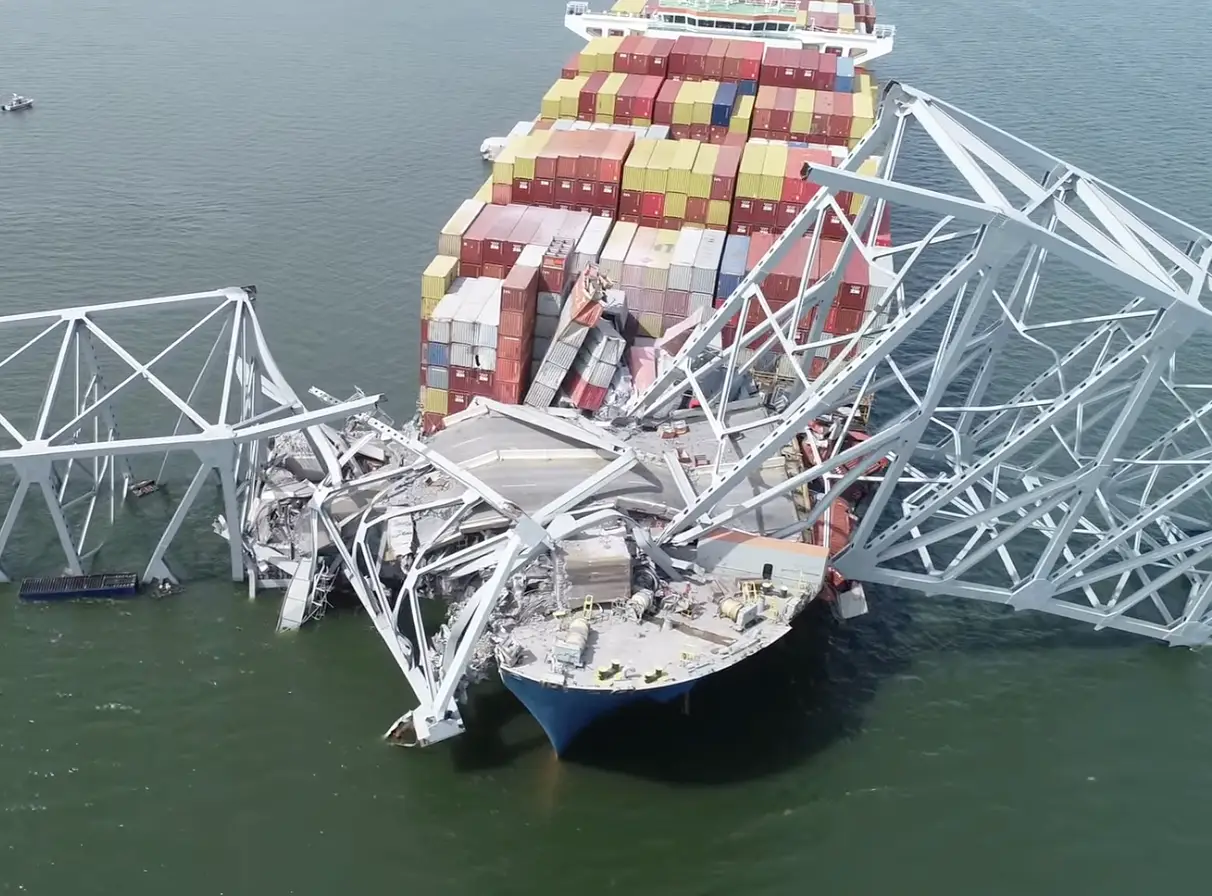 The bridge collapsed in seconds after being hit.