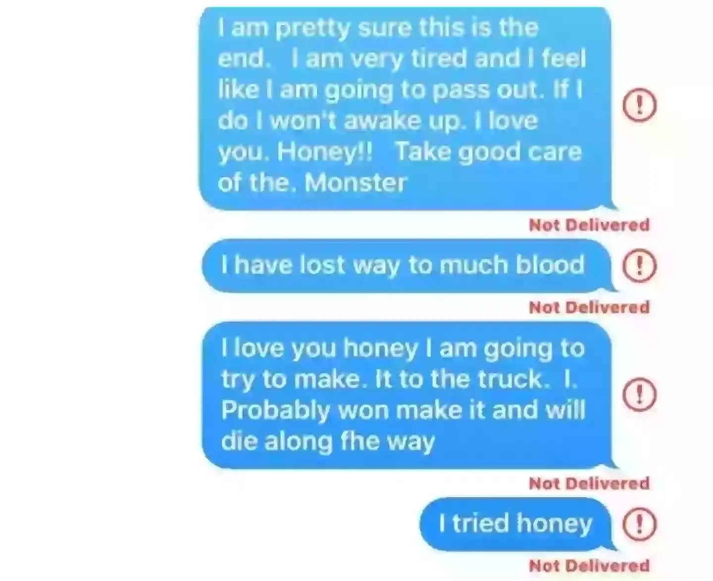 A badly injured Jeremy tried to message his wife (Supplied)