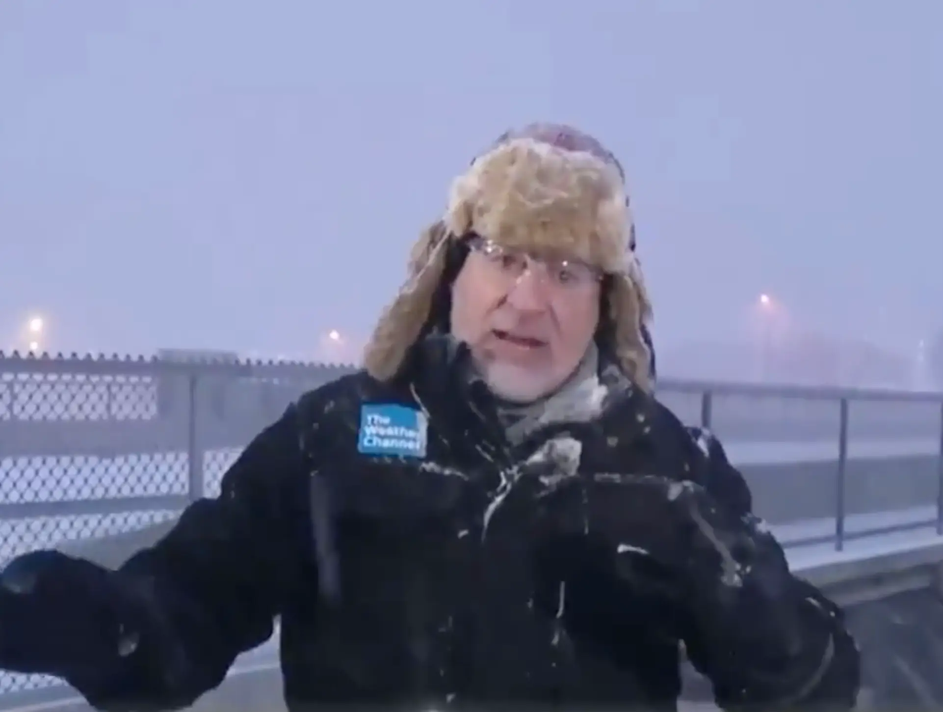 Meteorologist Cantore is excited as he reports from the middle of 'thundersnow' (The Weather Channel)