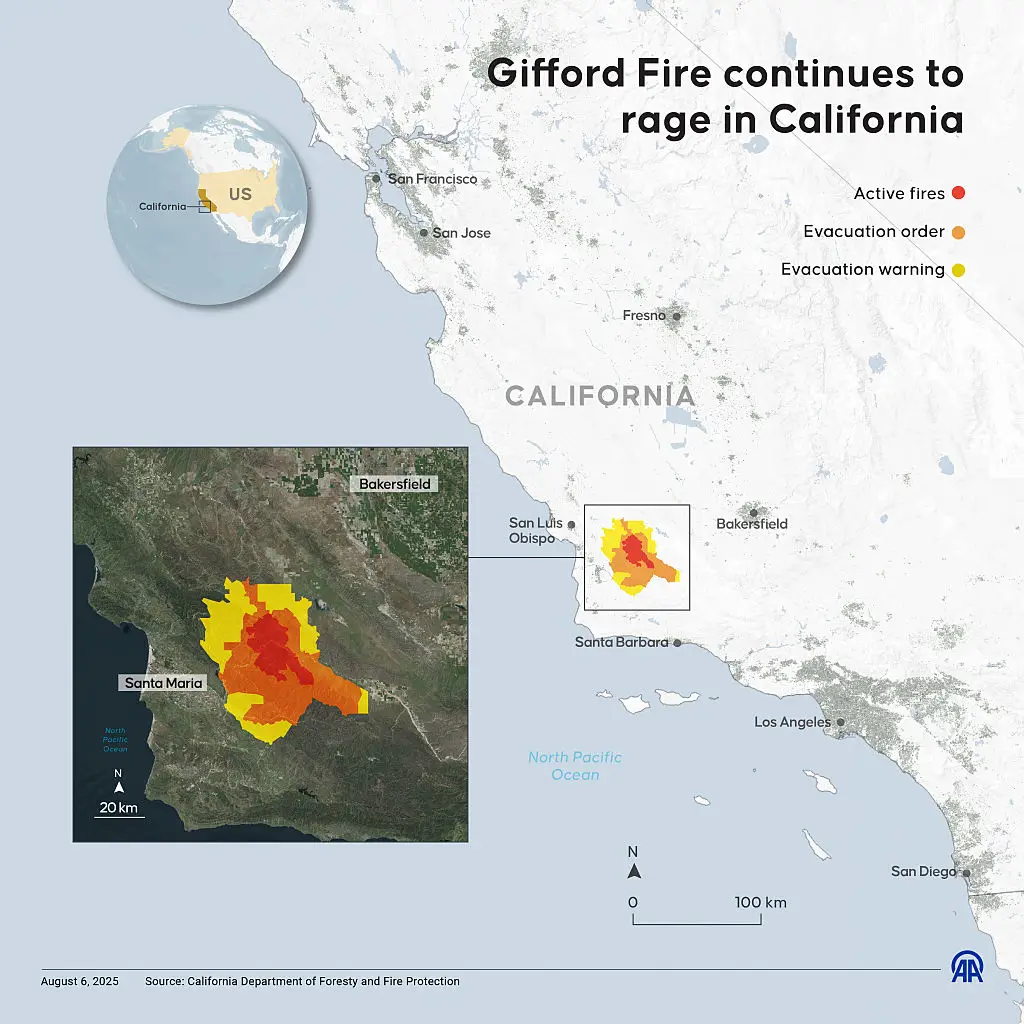 The blaze is ripping through San Luis Obispo County (Mehmet Yaren Bozgun/Anadolu via Getty Images)