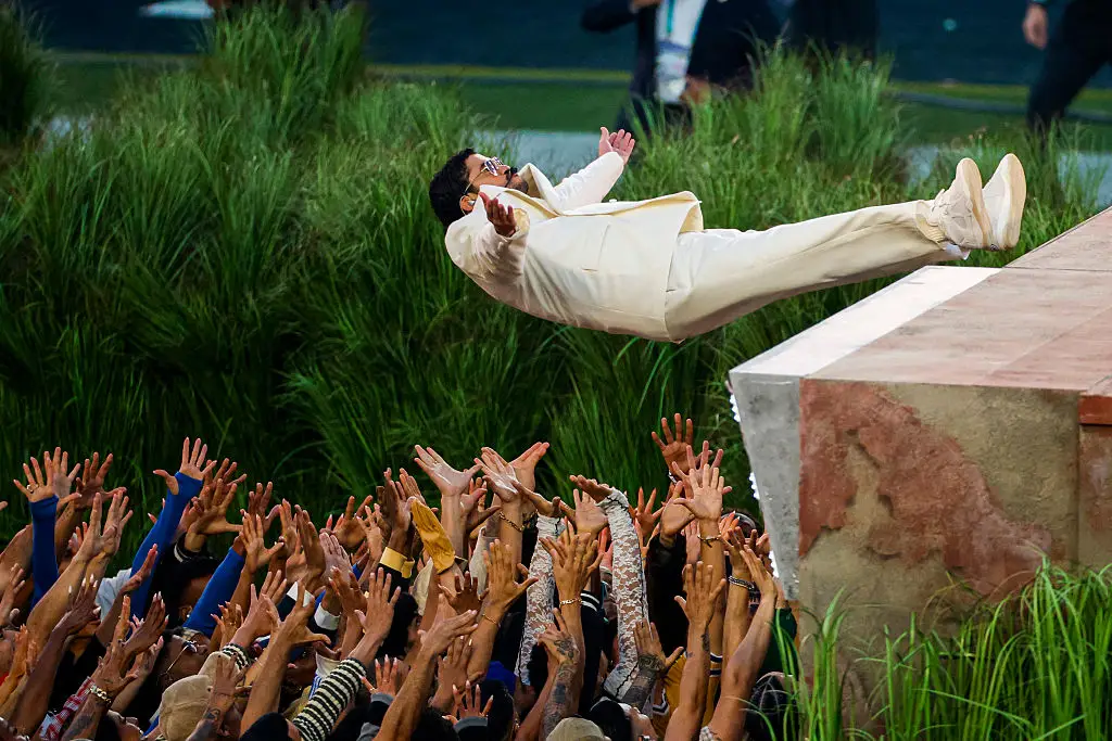 Bad Bunny certainly delivered a lot of things in his half time performance but we didn't realise people as grass would be one of them. (San Francisco Chronicle/Hearst Newspapers / Contributor / Getty)