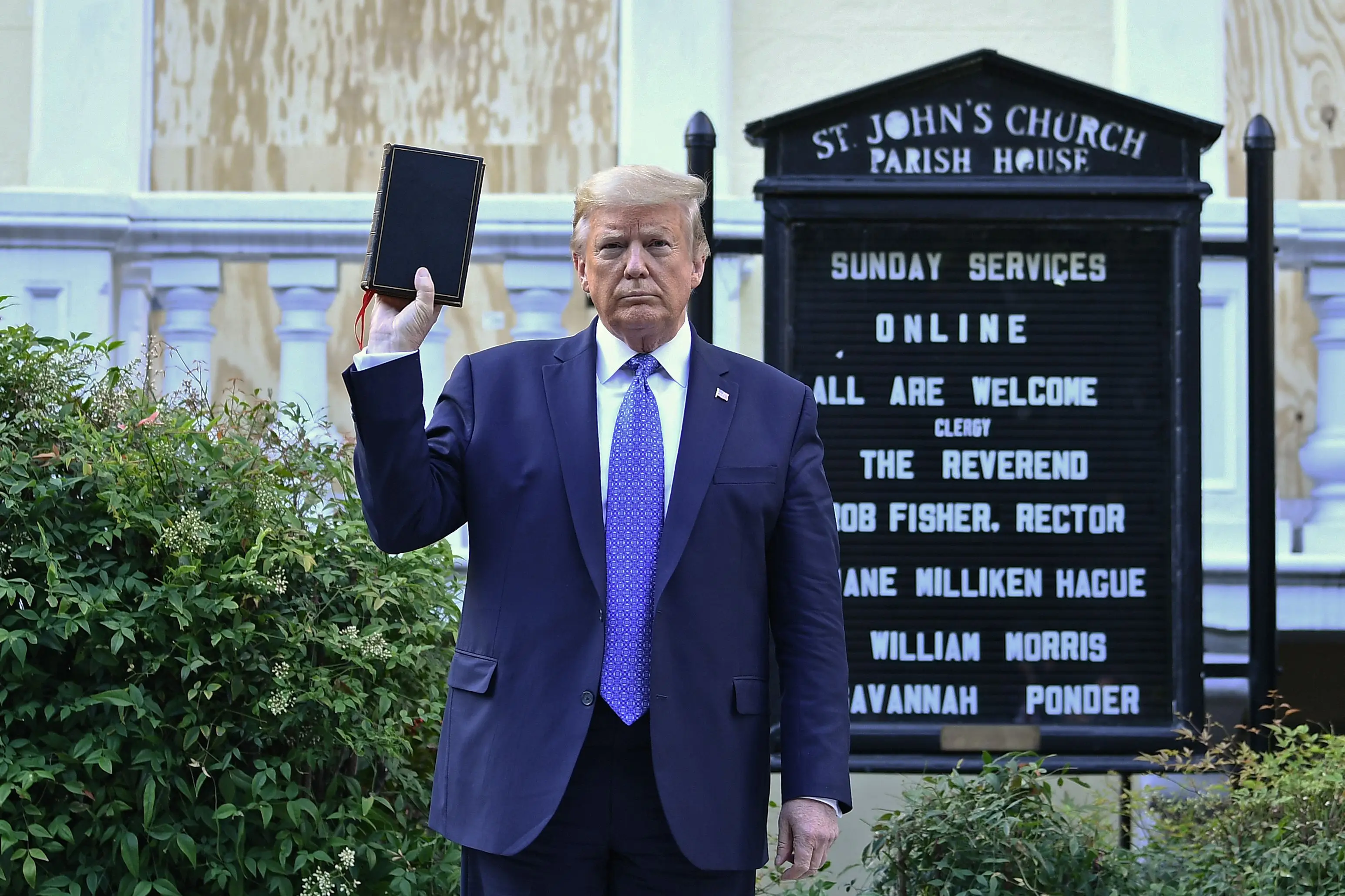 Donald Trump has staged photoshoots with the Bible in the past, but struggled to state his favorite part (BRENDAN SMIALOWSKI/AFP via Getty Images)