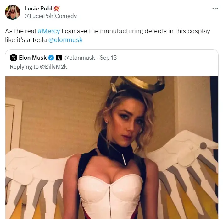 Mercy's voice actor had some shade for Elon Musk.