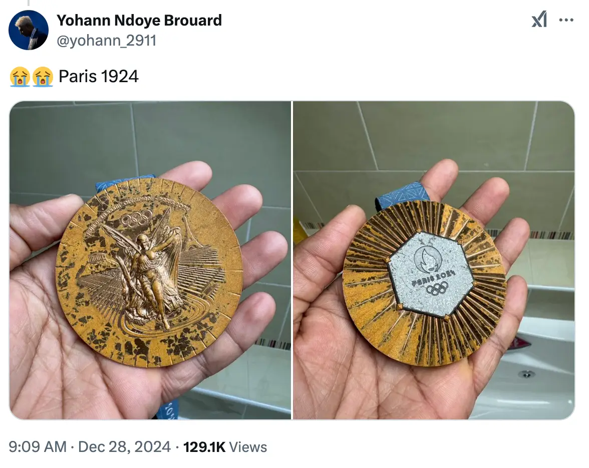 French swimmer Yohann Ndoye-Brouard also joked about the quality of his medal (yohann_2911/Twitter)