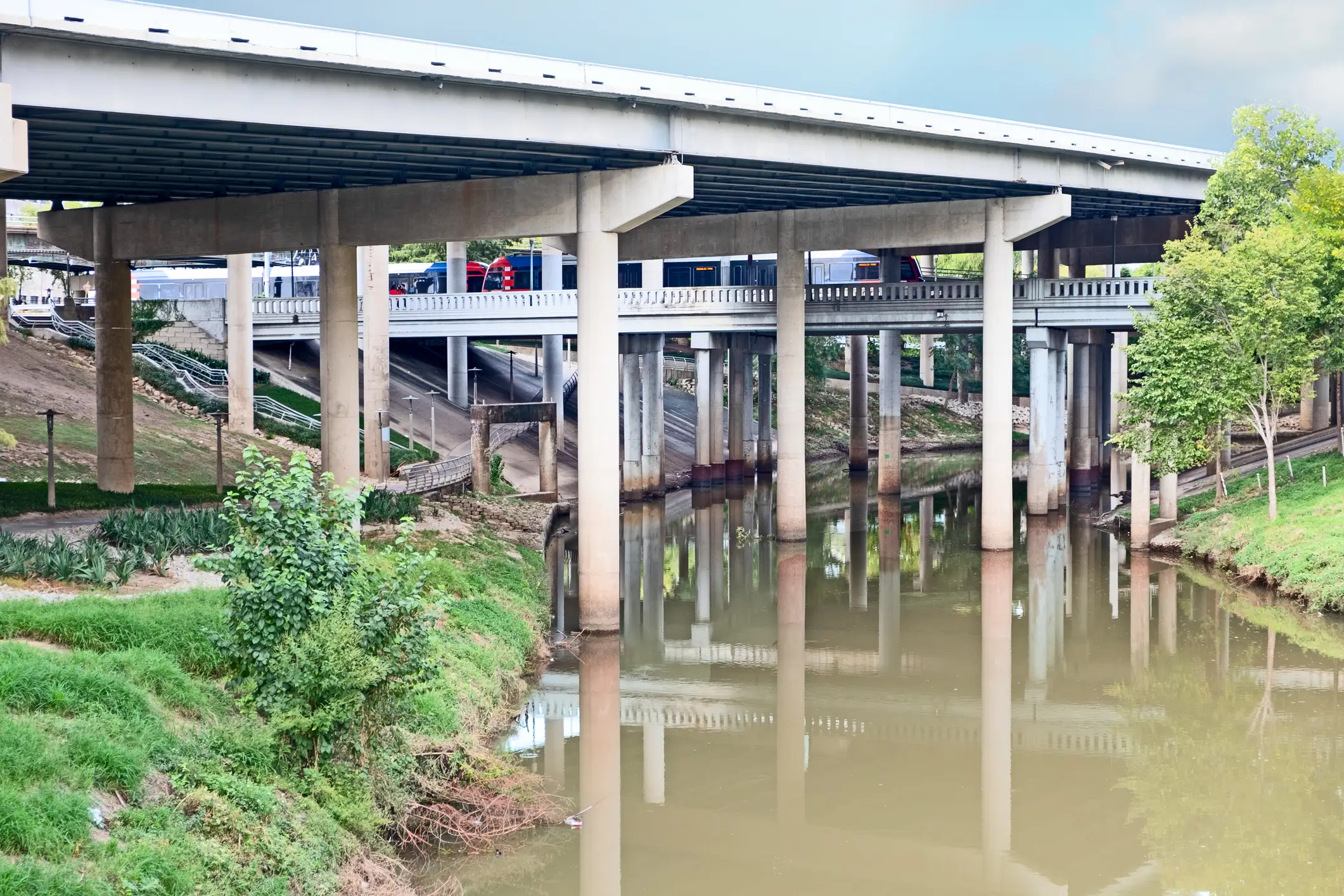 Houston's Buffalo Bayou has claimed the lives of dozens of Texans, with a homeless encampment situated nearby (Getty stock)