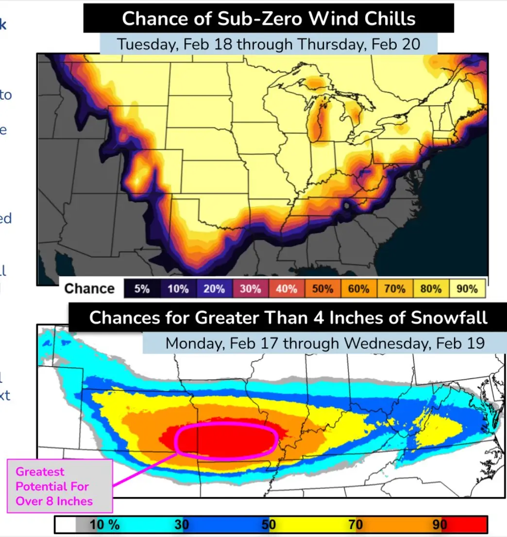 NOAA has warned about the 'chance of sub-zero wind chills' (NOAA) 