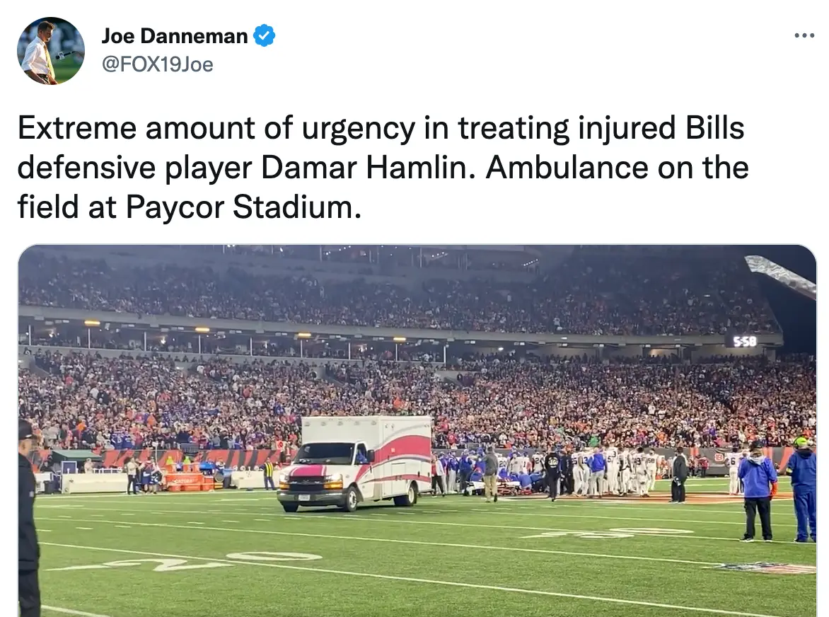 An ambulance was brought on to the field after Hamlin collapsed.