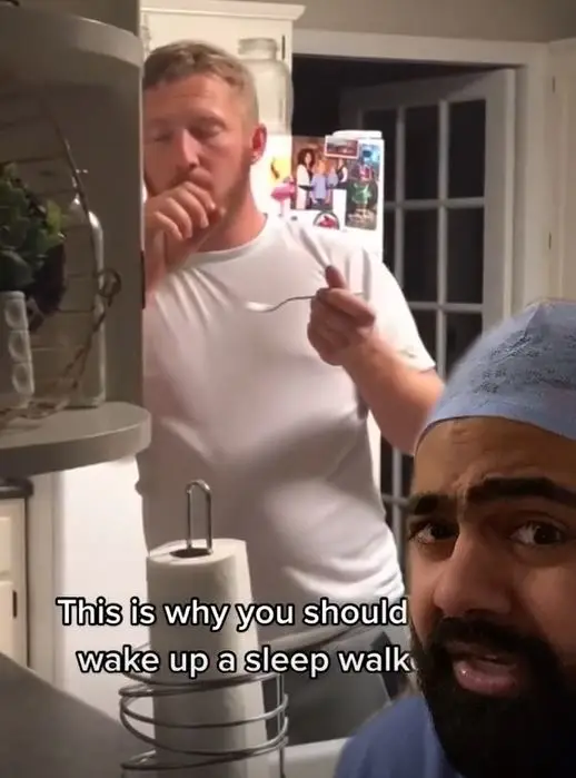 The doctor has advised people to wake sleepwalkers rather than leave them to their sleepwalking devises. (@dr.karanr/TikTok)