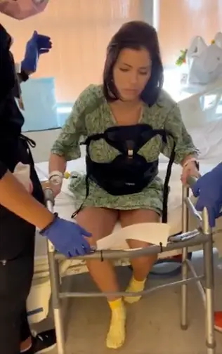 Adrianna took her first steps after breaking her back.