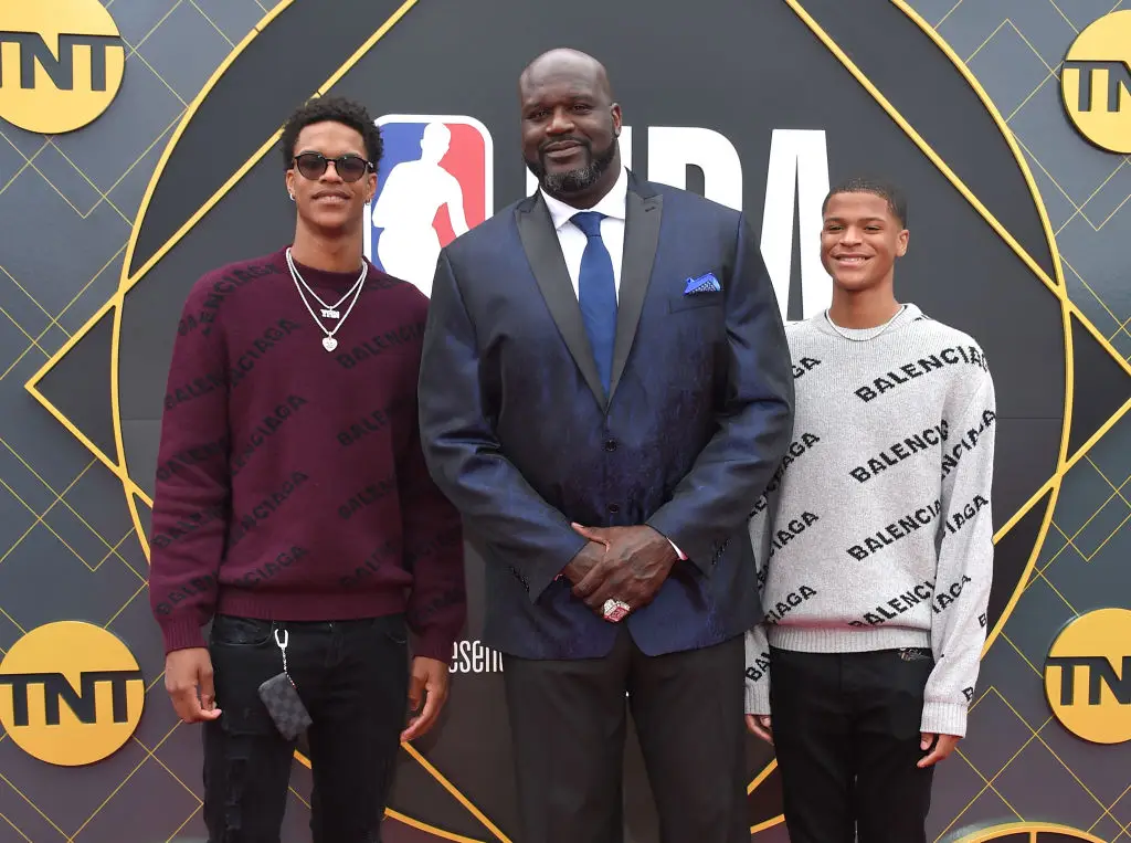 O'Neal and his sons Shareef (L) and Shaqir in 2019 (LISA O'CONNOR/AFP via Getty Images)
