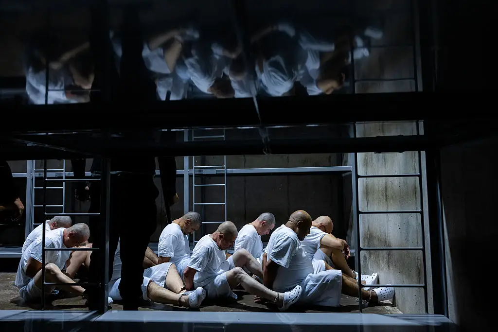 Hundreds have already been deported out of the US and into the El Salvador mega jail without any legal barriers (El Salvador Press Presidency Office/Anadolu via Getty Images)