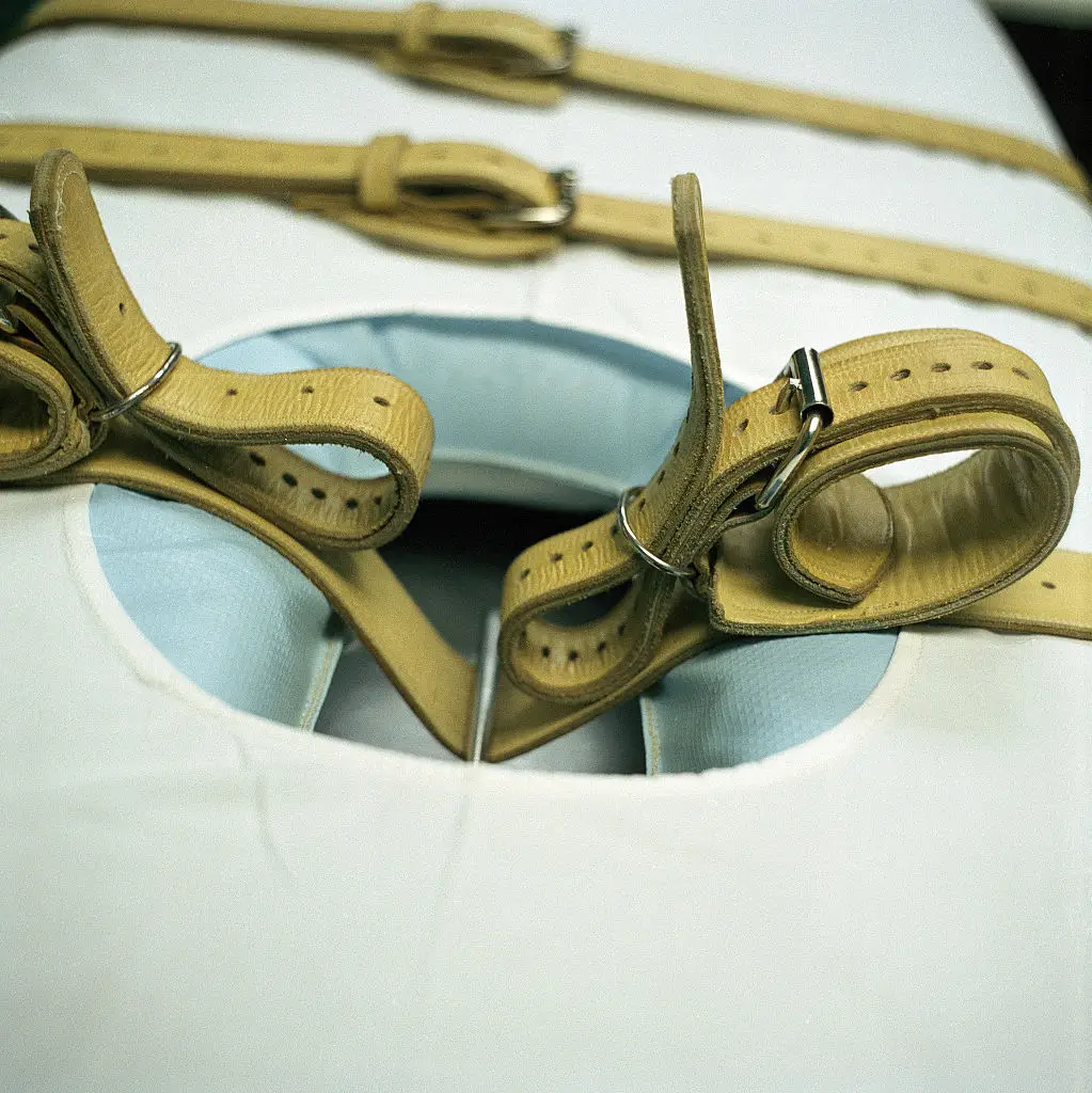 Death row inmates are restrained before they are given a lethal injection (Photo by Andrew Lichtenstein/Corbis via Getty Images)