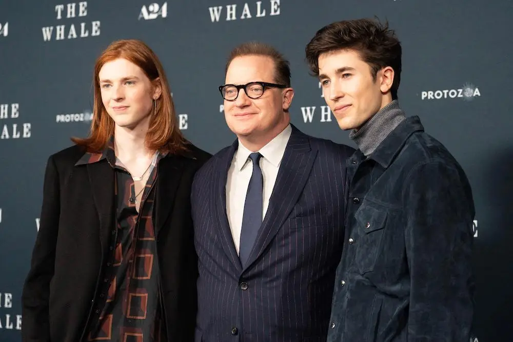 Brendan Fraser looked every bit the proud dad as he stood with his sons Leland (left) and Holden (right).