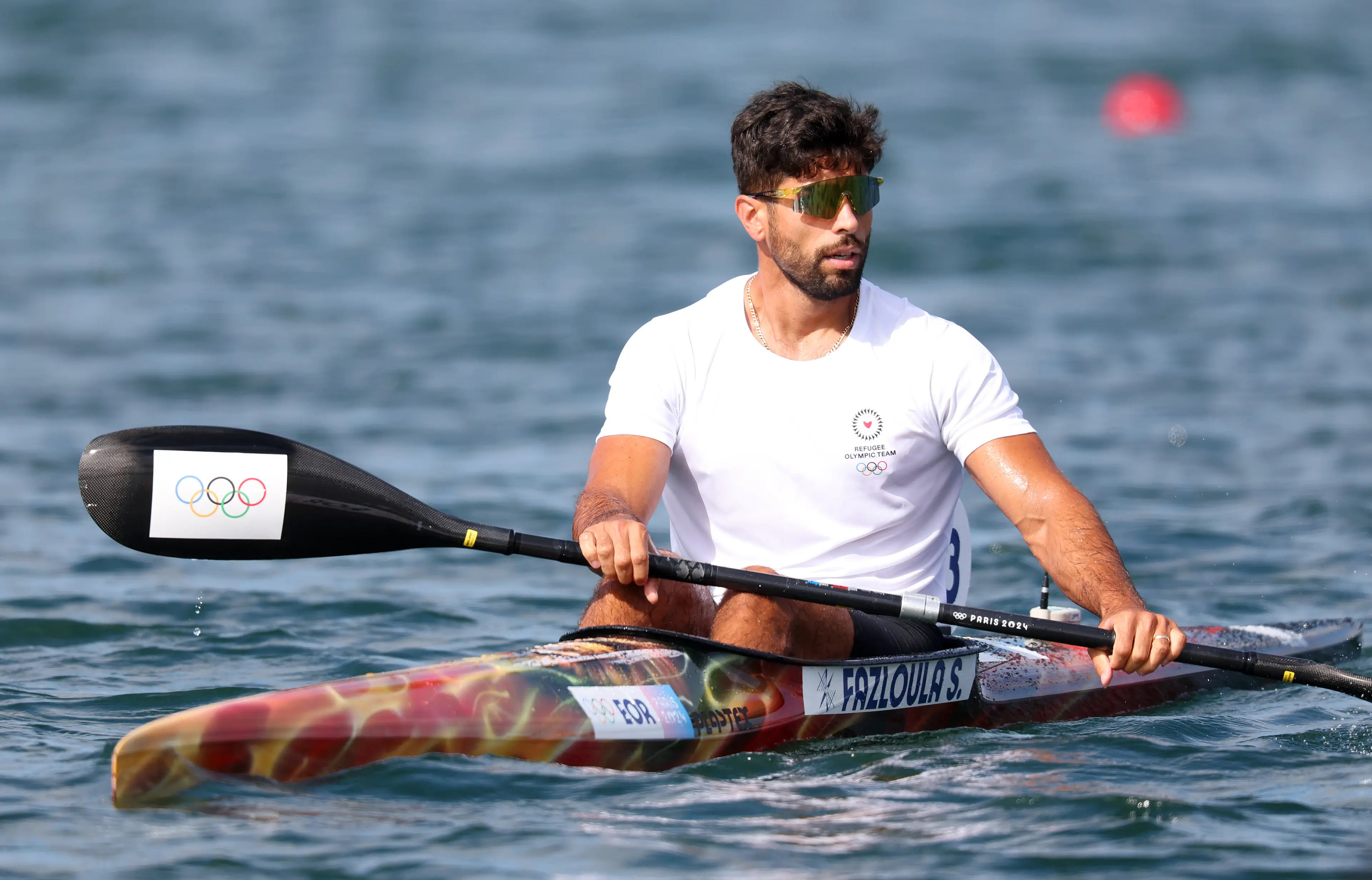 Saeid competes in the 1000m canoe sprint at Paris 2024. (Charles McQuillan/Getty Images)