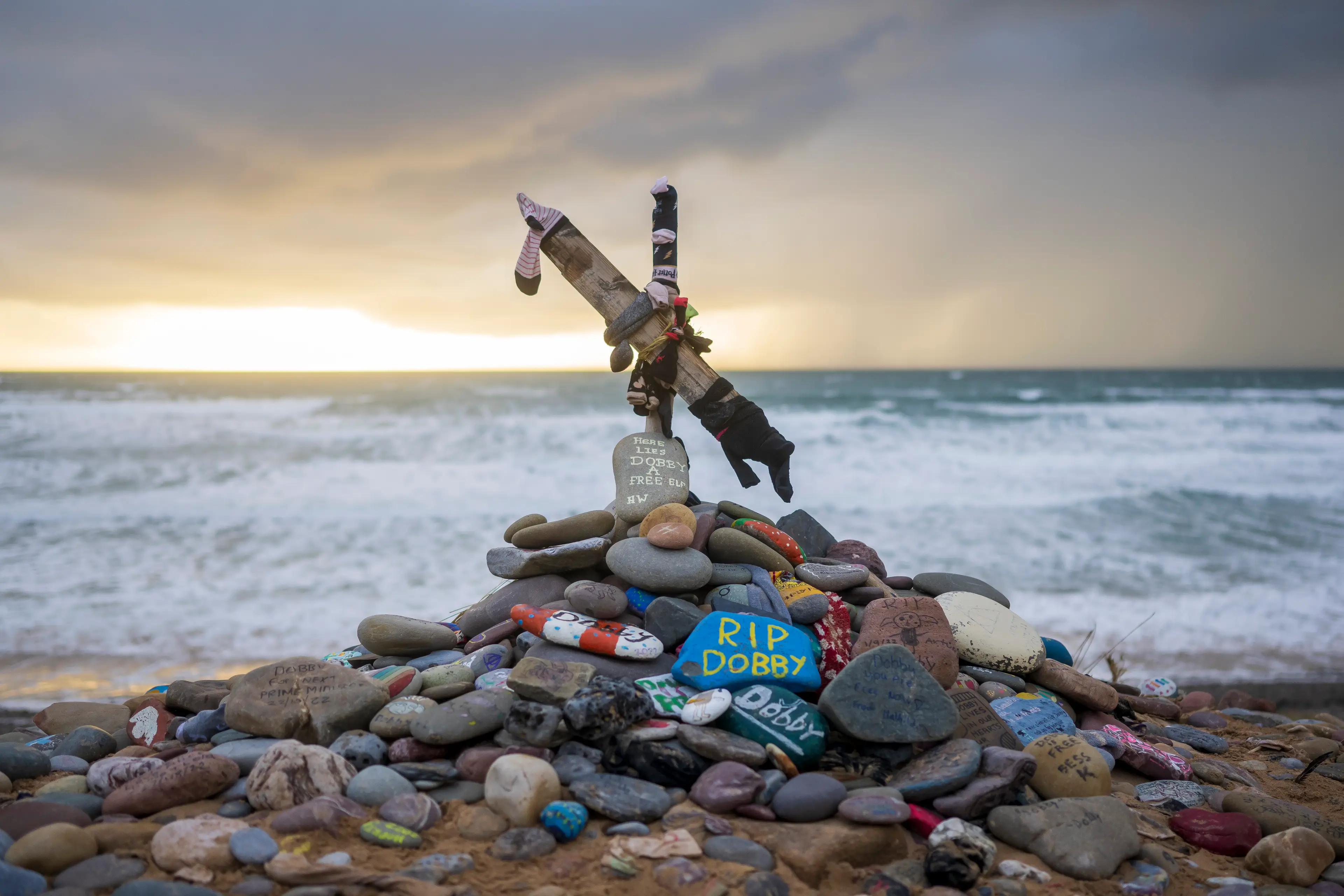 Dobby's 'grave' is located on Freshwater West beach in Wales (Matthew Horwood/Getty Images)