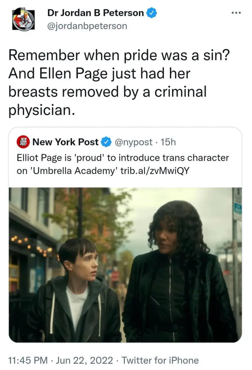 Jordan Peterson deadnamed Elliot Page on Twitter.