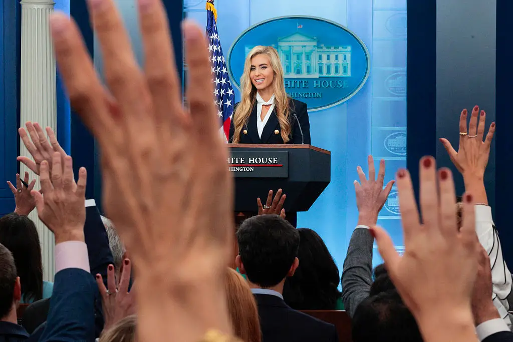 Zacharia's first White House press briefing lasted 14 minutes, during which she took three questions from reporters. (Photo by Chip Somodevilla/Getty Images)